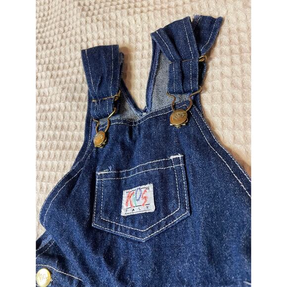 VTG Kids Talk Dark Wash 100% Cotton Snap Crotch Denim Play Overalls Size 2T - Picture 9 of 10